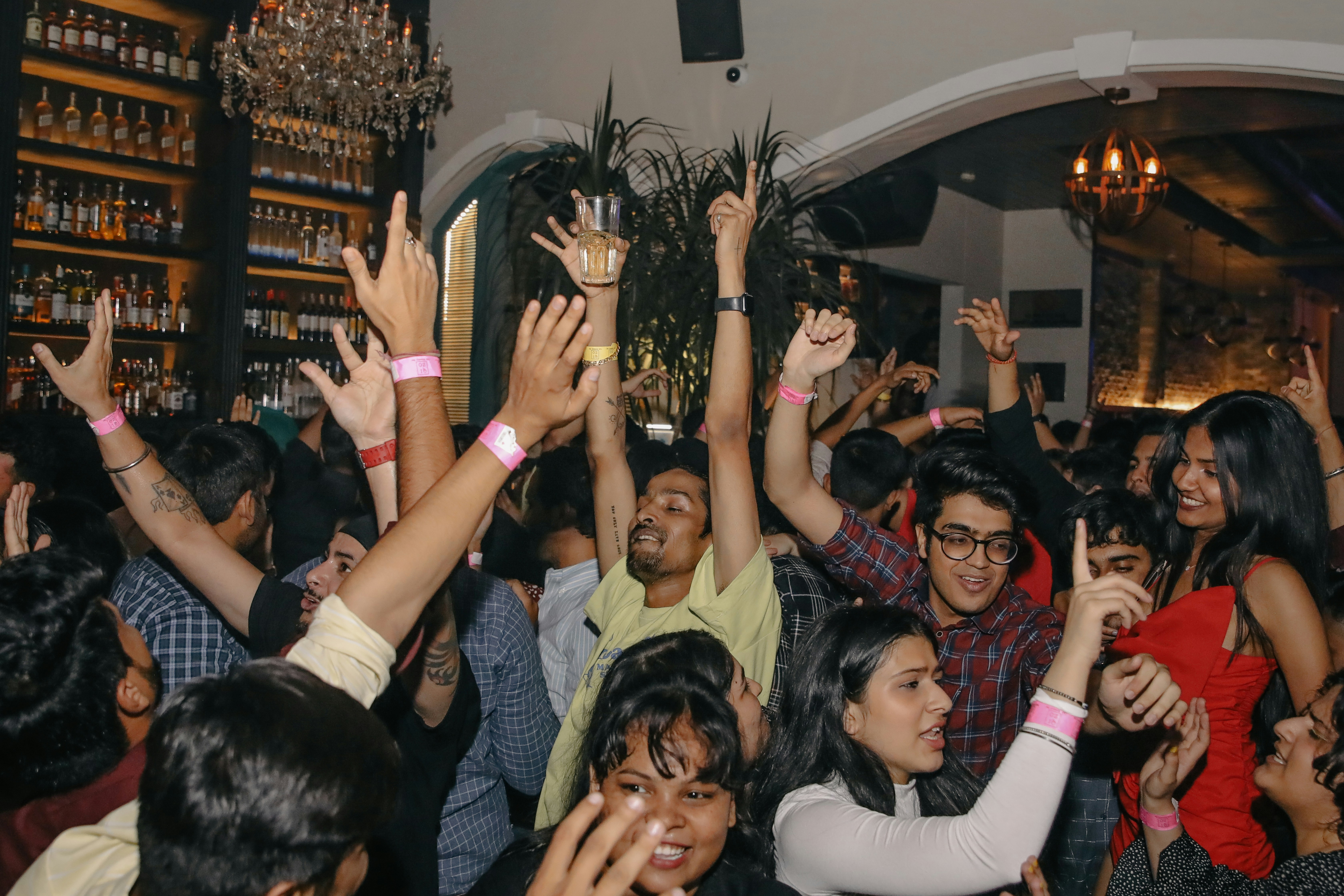 Party crowd hands up